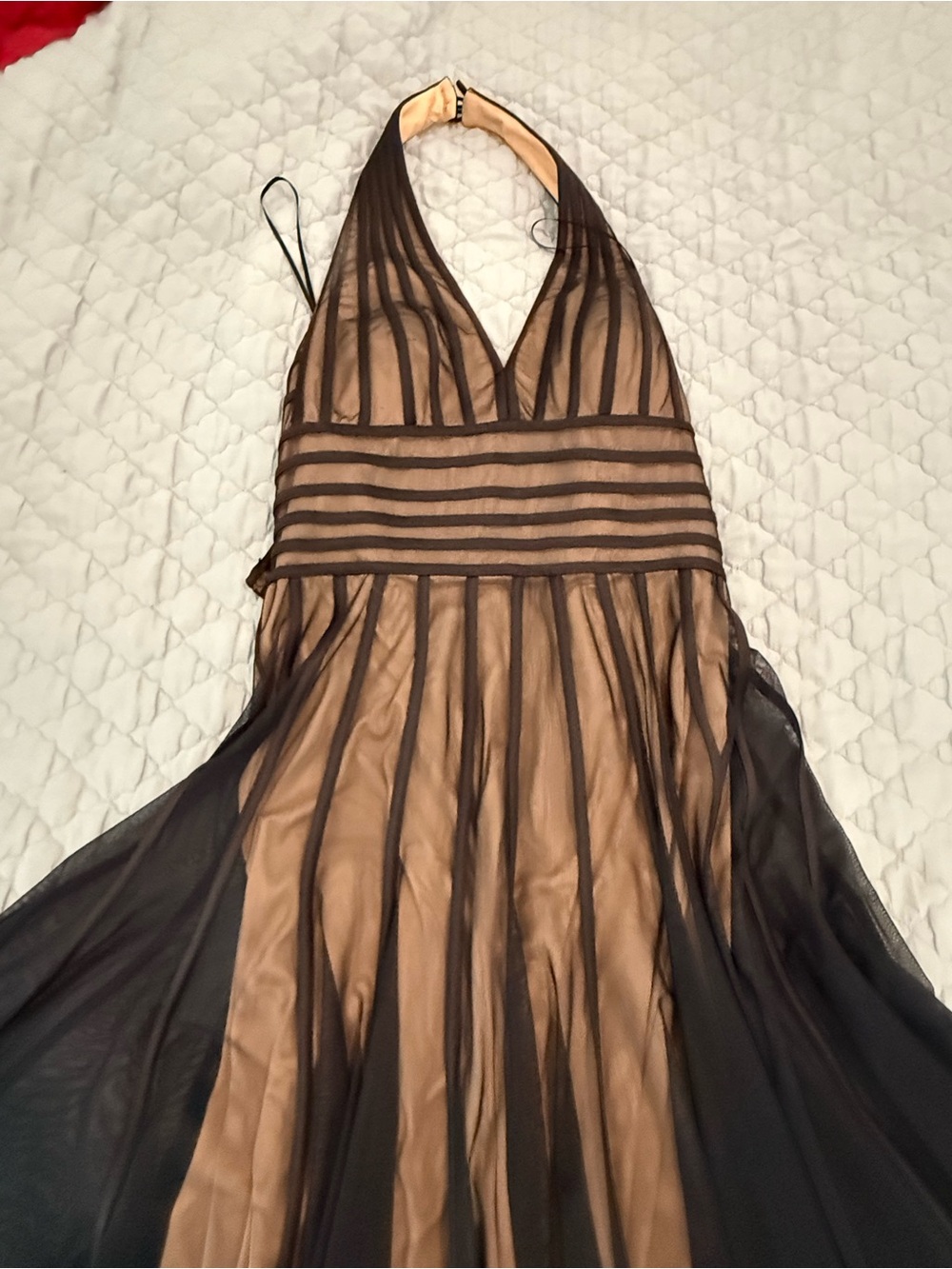 JS Collections Black Sheer-Overlay Nude Lined One-Shoulder Gown
